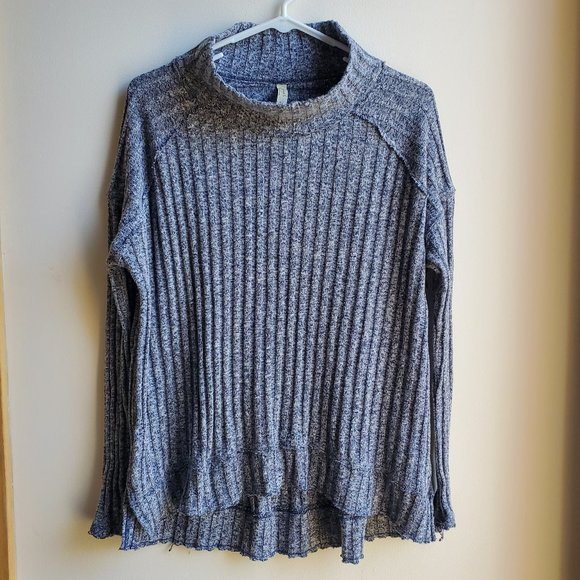 FREE PEOPLE Blue Ribbed Ruffled Sweater - Picture 5 of 16